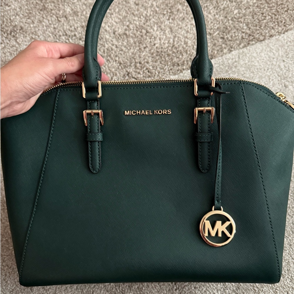 Michael Kors Green Satchel with Gold Hardware and Saffiano Leather